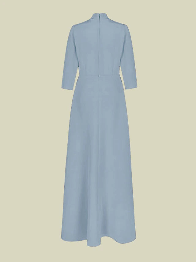 A-Line Mother of the Bride Dress Elegant V Neck Floor Length Charmeuse 3/4 Length Sleeve