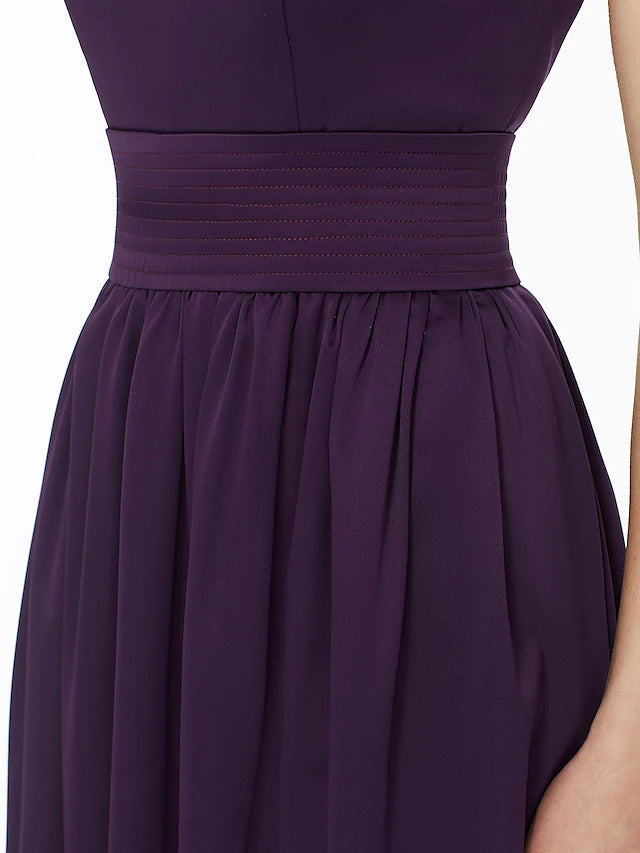 Ball Gown / A-Line Bridesmaid Dress One Shoulder Sleeveless Floor Length Chiffon with Sash / Ribbon / Pleats