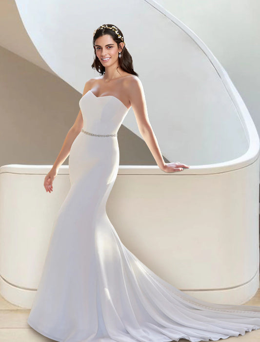 Formal Wedding Dresses Two Piece Sweetheart Strapless Court Train Stretch Fabric Bridal Gowns With Sashes