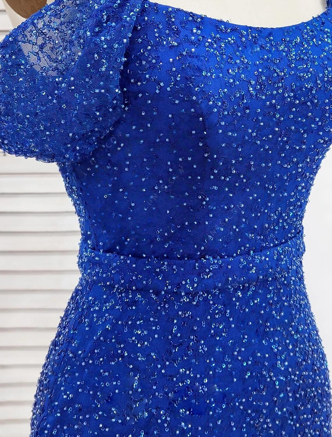 Mermaid / Trumpet Evening Gown Elegant Dress Formal Prom Floor Length Short Sleeve Off Shoulder Sequined