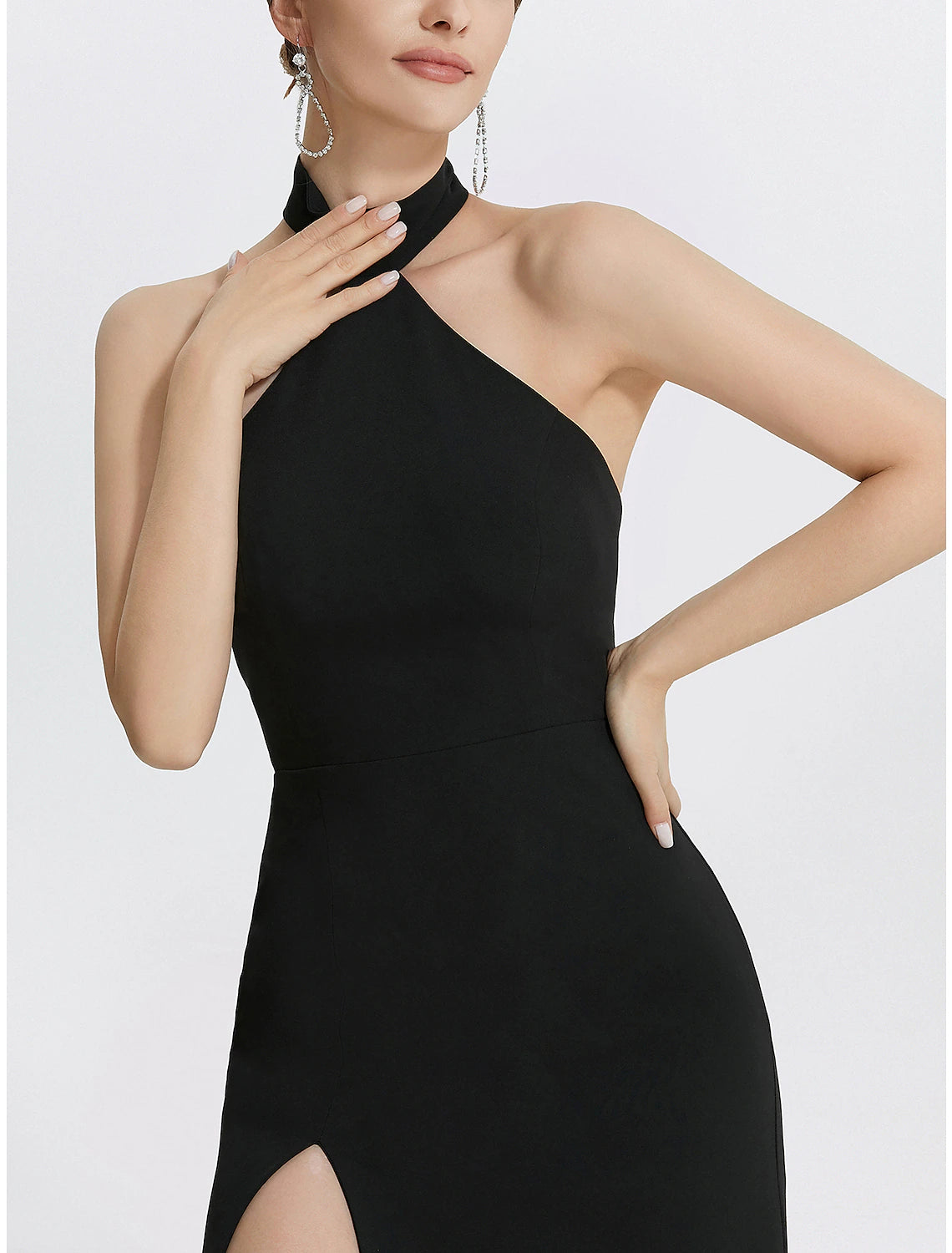Sheath / Column Evening Gown Black Dress Dress Wedding Guest Prom Floor Length Sleeveless Halter Neck Stretch Fabric