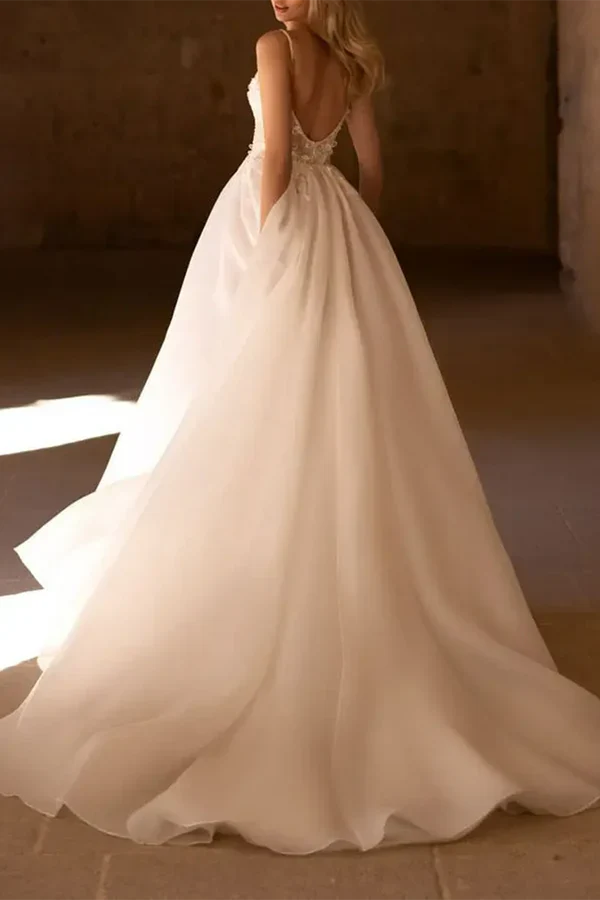 A-line illusion V-neck 3D sticker rural style wedding dress Sexy Beautiful