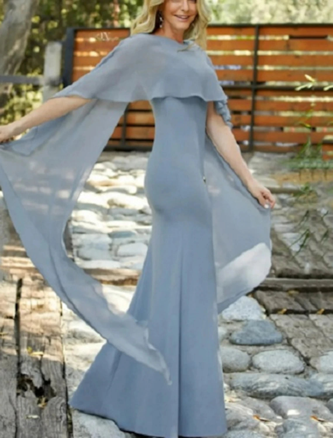 Sheath / Column Mother of the Bride Dress Formal Wedding Guest Elegant Simple Jewel Neck Floor Length Chiffon Sleeveless with Side Draping