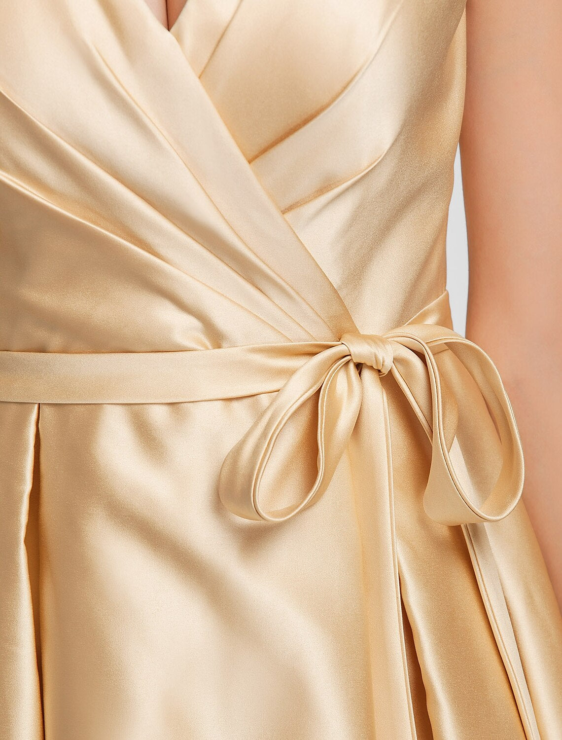 Ball Gown / A-Line V Neck Knee Length Satin Bridesmaid Dress with Sash / Ribbon / Criss Cross