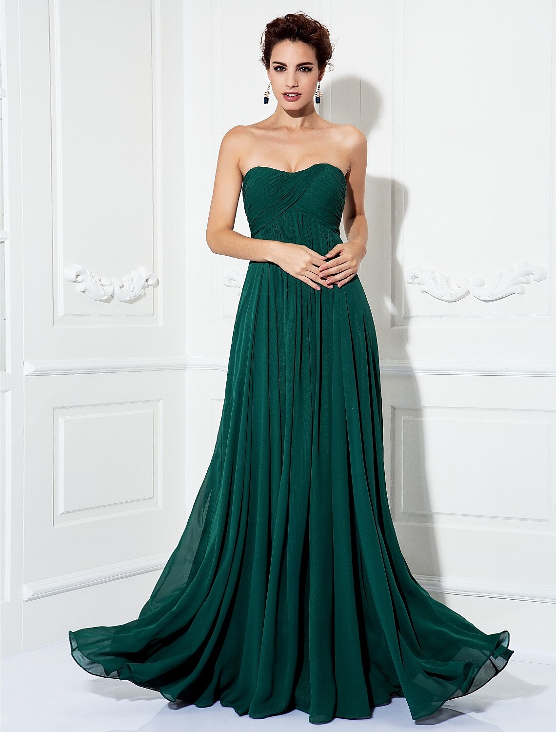 A-Line Minimalist Dress Wedding Guest Formal Evening Sweep / Brush Train Sleeveless Strapless Chiffon with Pleats