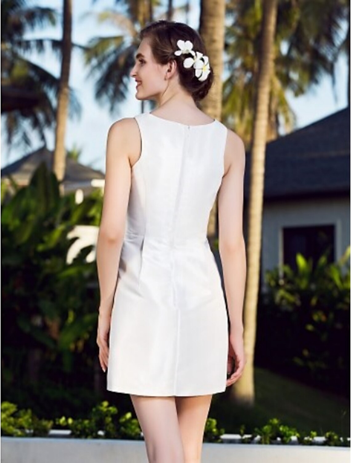 A-Line V Neck Short Nylon Taffeta Made-To-Measure Wedding Dresses with Bowknot