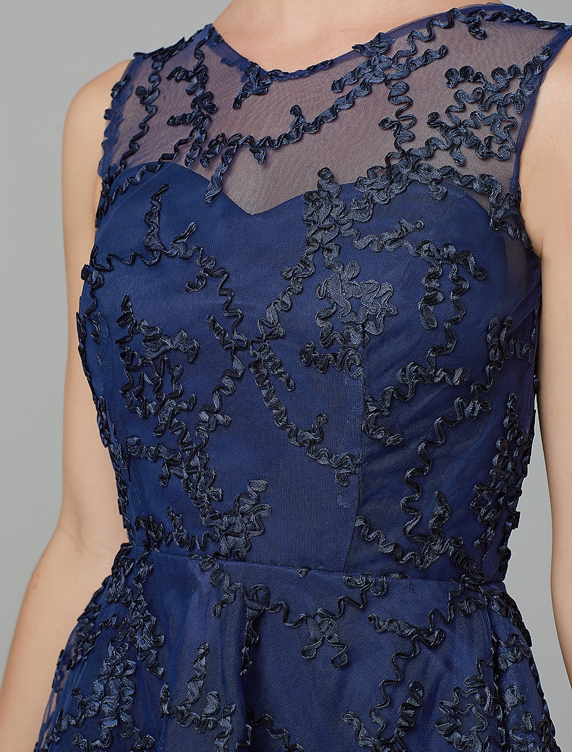 A-Line Hot Dress Wedding Guest Cocktail Party Asymmetrical Sleeveless Illusion Neck Tulle