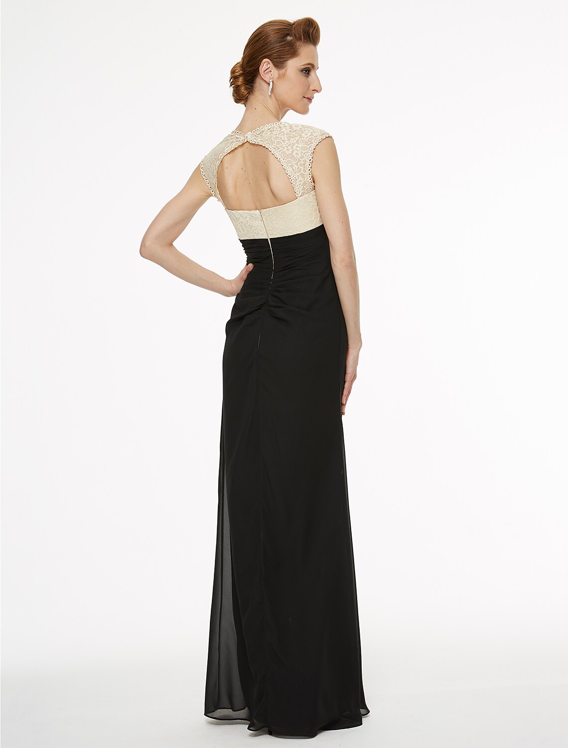Sheath / Column V Neck Floor Length Chiffon / Lace Mother of the Bride Dress