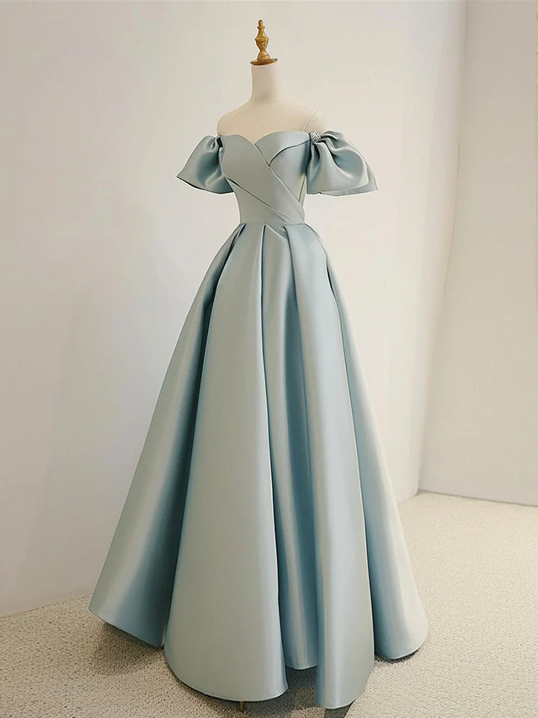 A-Line Sweetheart Neck Satin Long Prom Dress Long Formal Dress Off Shoulder