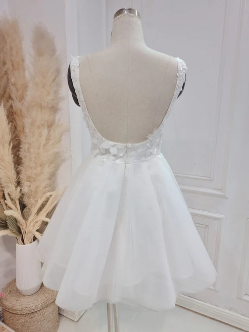 Elegant A-Line Sweetheart Wedding Dress With Lace Short White Beautiful