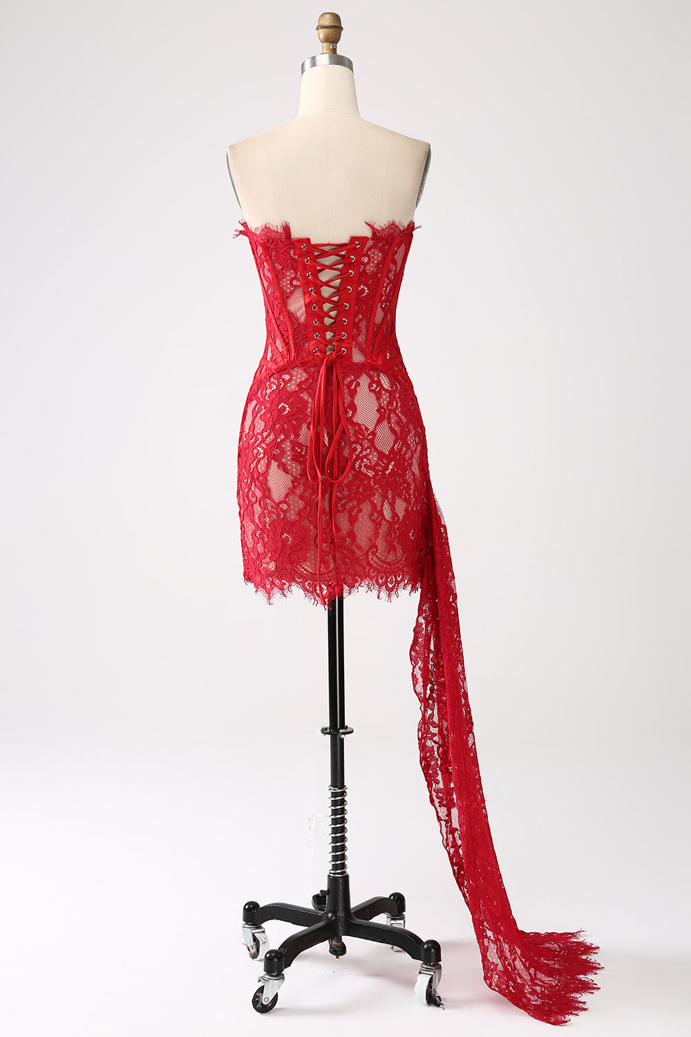 Classy Lace Strapless Corset Short Cocktail Dress with Lace-up Back Off Shoulder Sexy