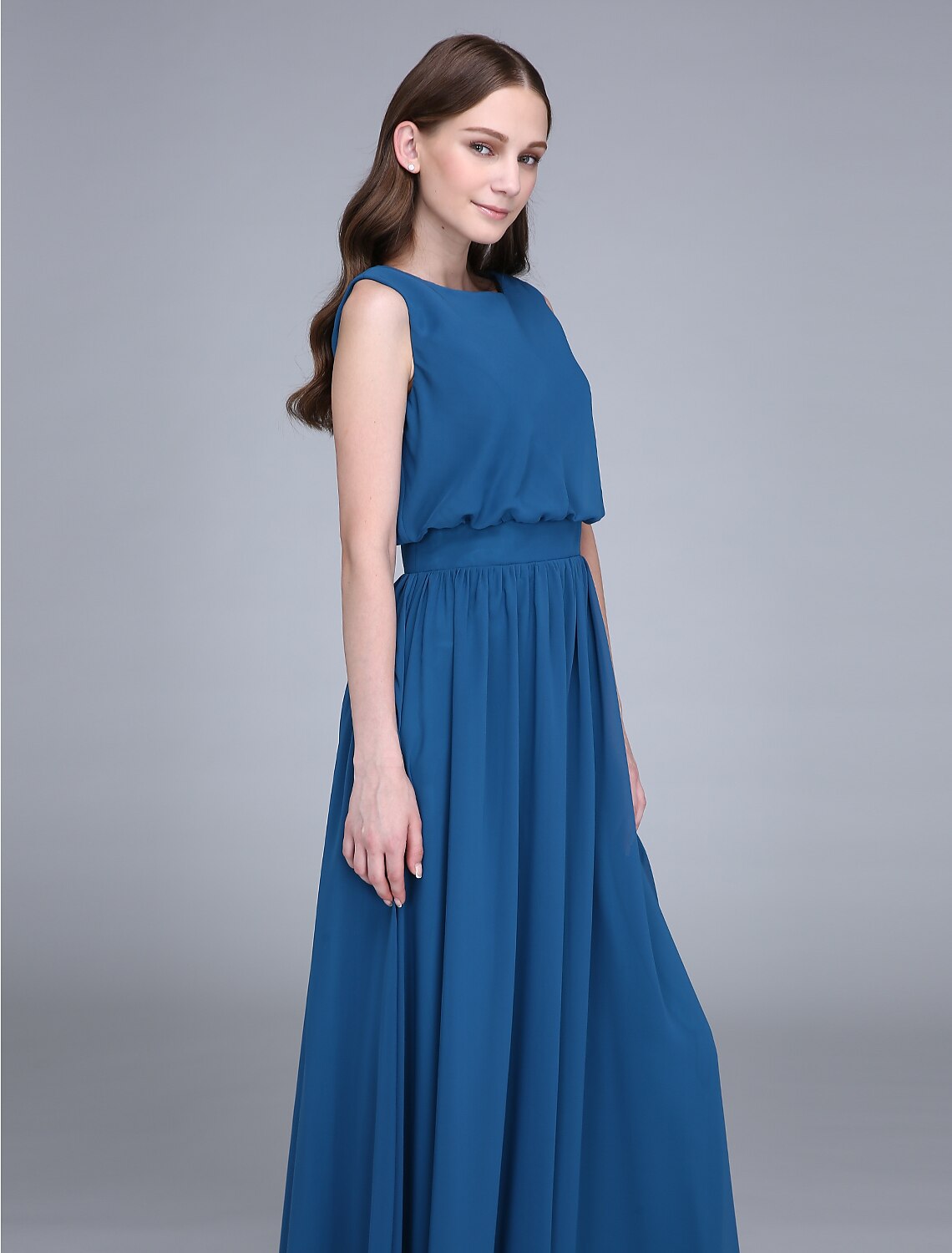 Sheath / Column Bridesmaid Dress Jewel Neck Sleeveless Floor Length Chiffon with Sash