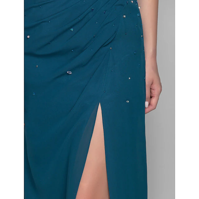 Sheath / Column Mother of the Bride Dress Furcal One Shoulder Floor Length Chiffon Sleeveless