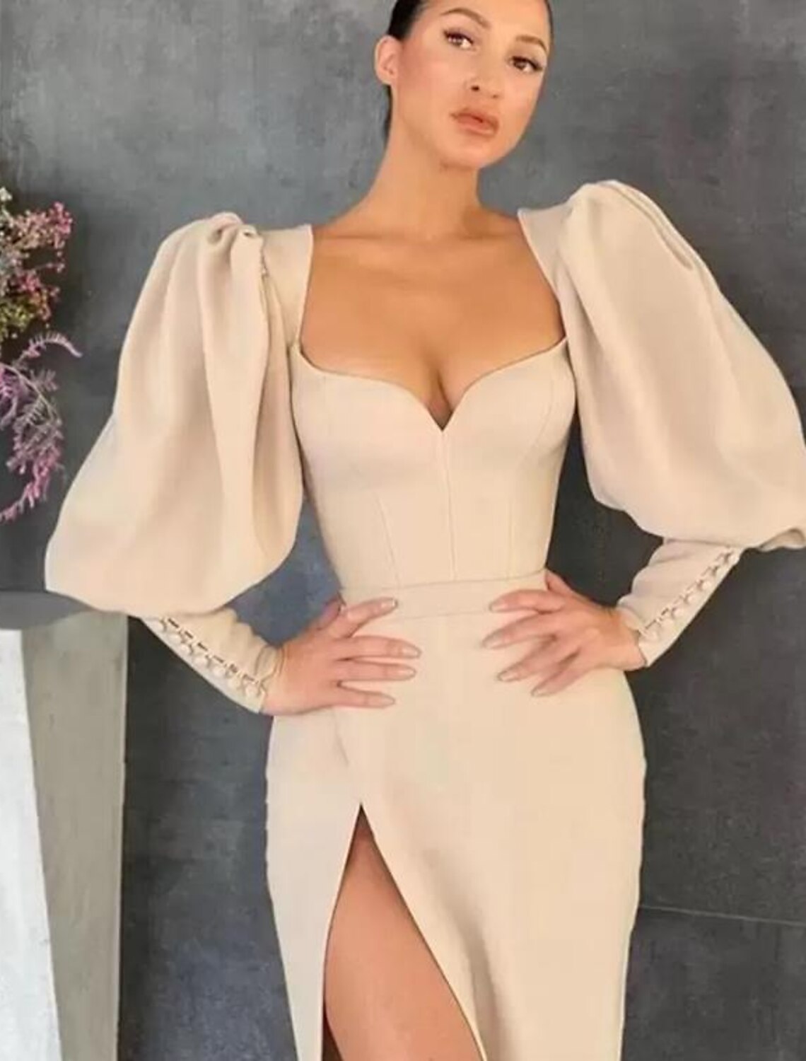 Mermaid / Trumpet Sheath / Column Cocktail Dresses Sexy Dress Party Wear Floor Length Long Sleeve Sweetheart Stretch Fabric Ladder Back