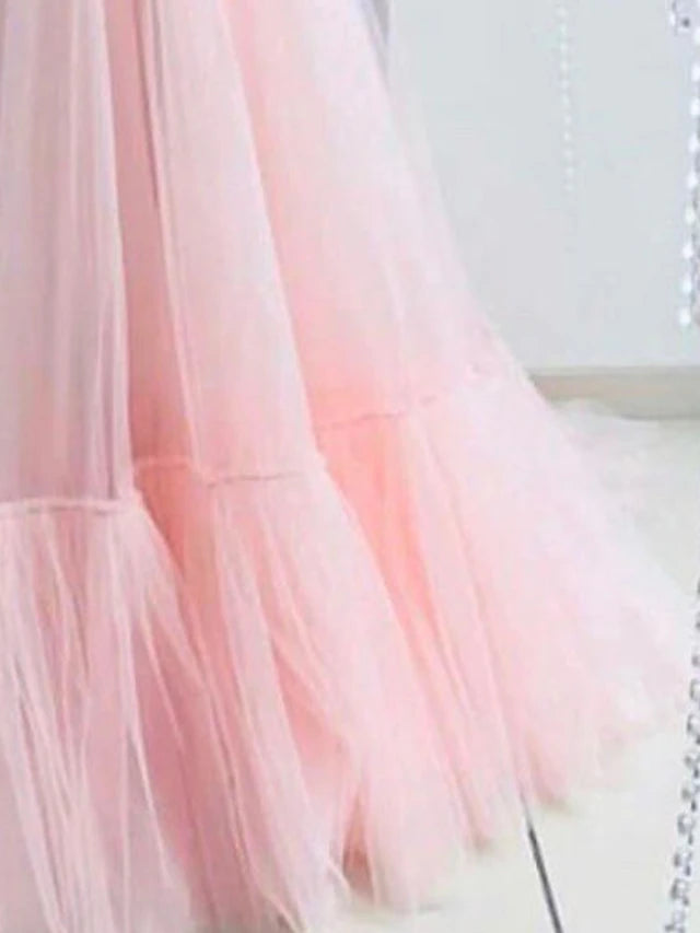A-Line Minimalist Elegant Engagement Prom Dress Off Shoulder Long Sleeve Floor Length Tulle