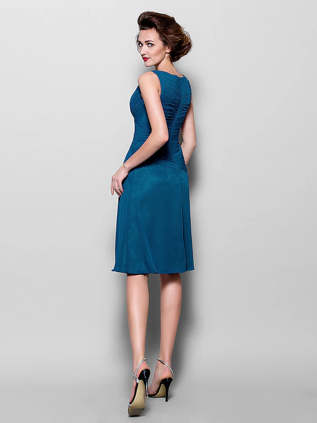 A-Line Mother of the Bride Dress Wrap Included V Neck Knee Length Chiffon 3/4 Length Sleeve with Criss Cross Side Draping