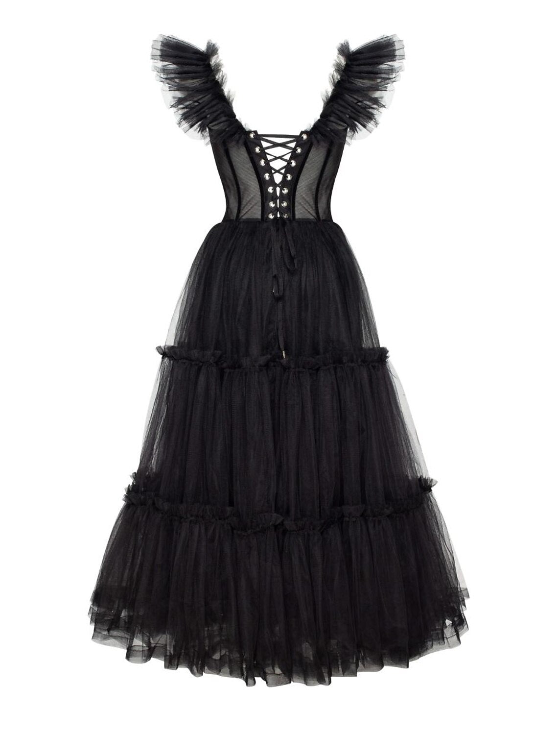 A-Line Prom Dresses Gothic Dress Masquerade Ankle Length Sleeveless Sweetheart Wednesday Addams Family Tulle Crisscross Back