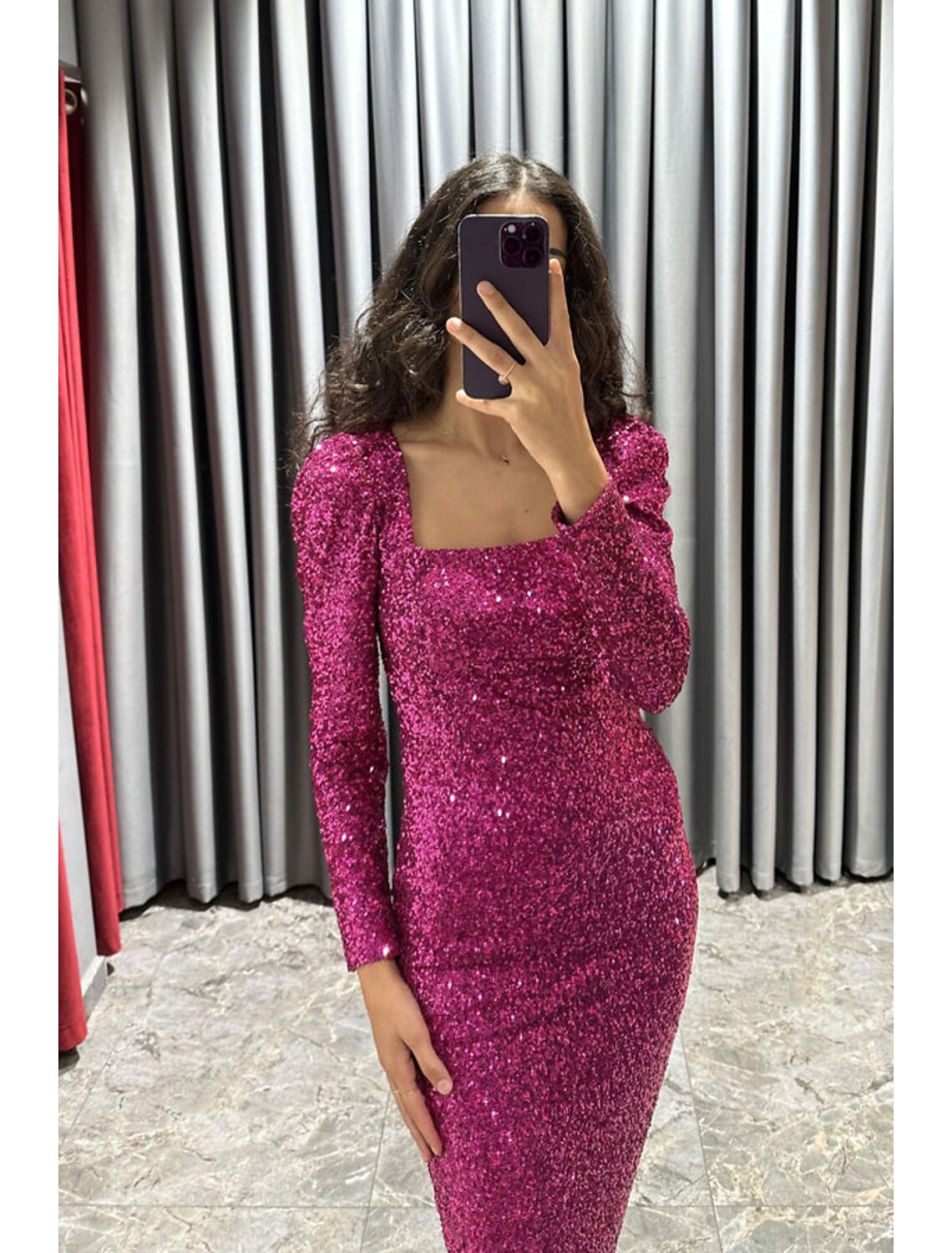 Sheath / Column Evening Gown Elegant Black Dress Formal Fall Tea Length Long Sleeve Square Neck Sequined