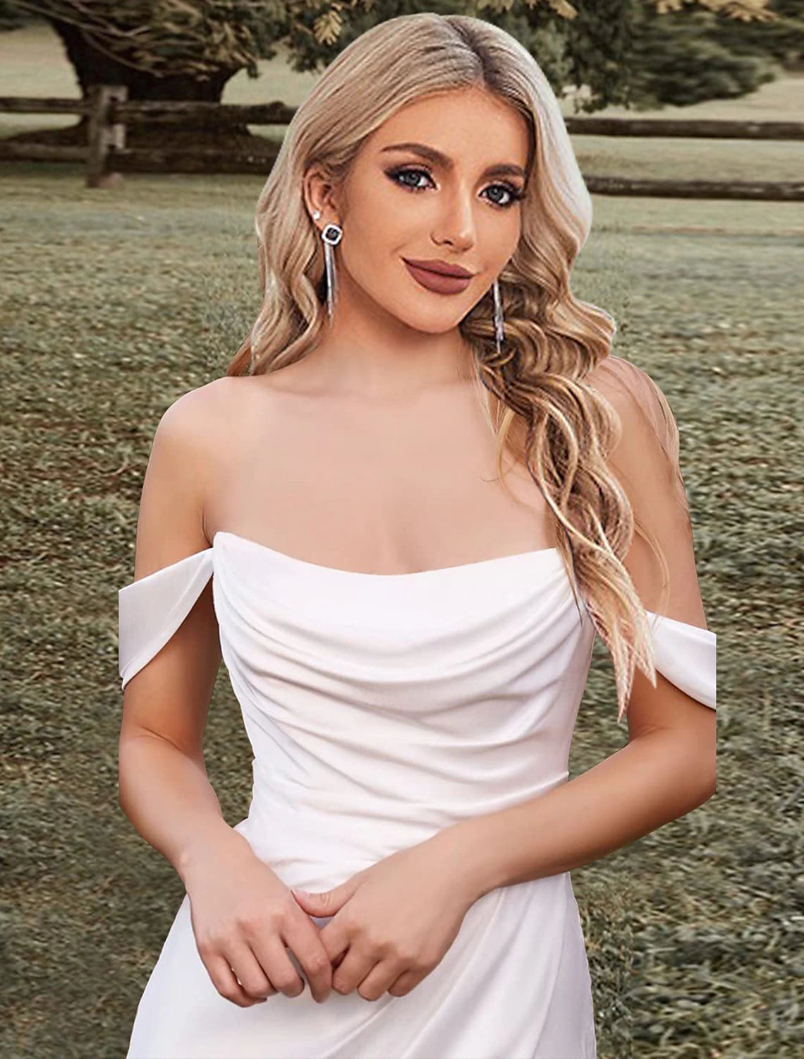 Boho Wedding Dresses Mermaid Off Shoulder Sleeveless Sweep Train Stretch Fabric Bridal Gowns