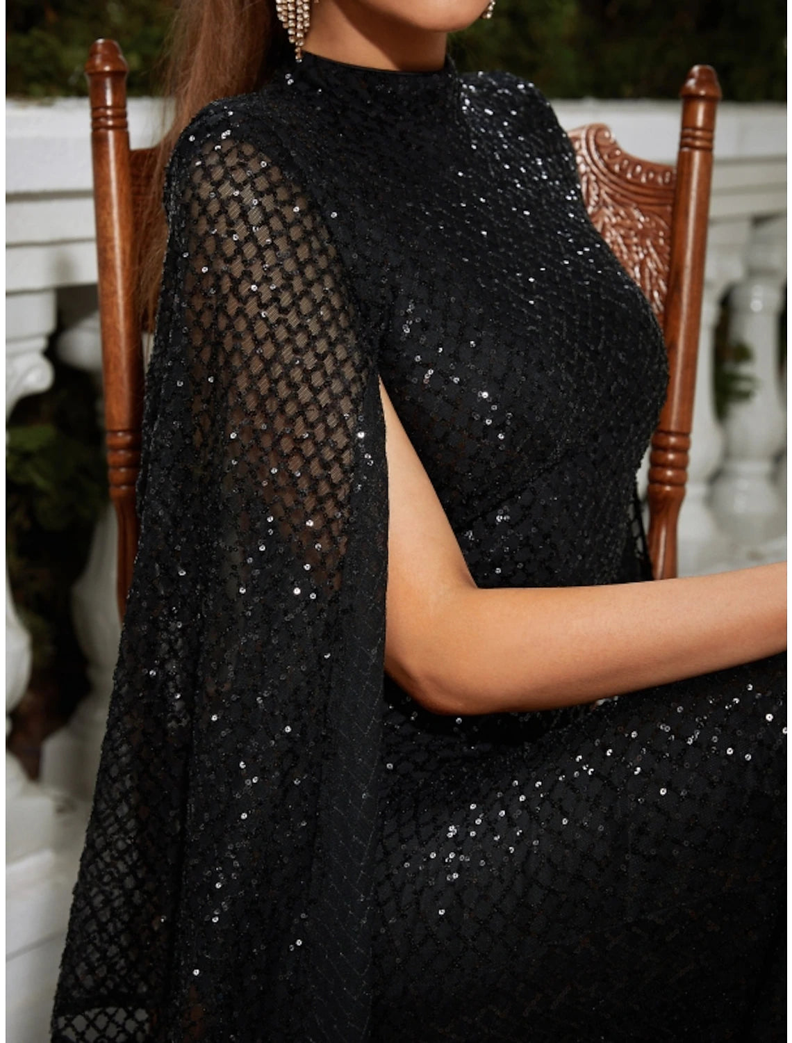 Mermaid / Trumpet Evening Gown Sparkle & Shine Dress Formal Fall Floor Length Sleeveless High Neck Sequined with Glitter