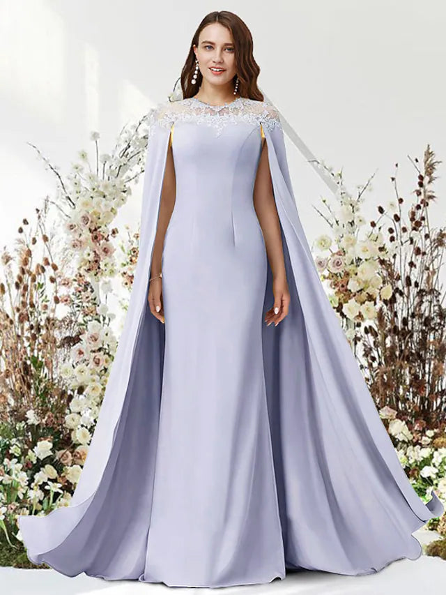 Two Piece Sheath / Column Evening Gown Luxurious Dress Party Wear Floor Length Sleeveless Jewel Neck Chiffon