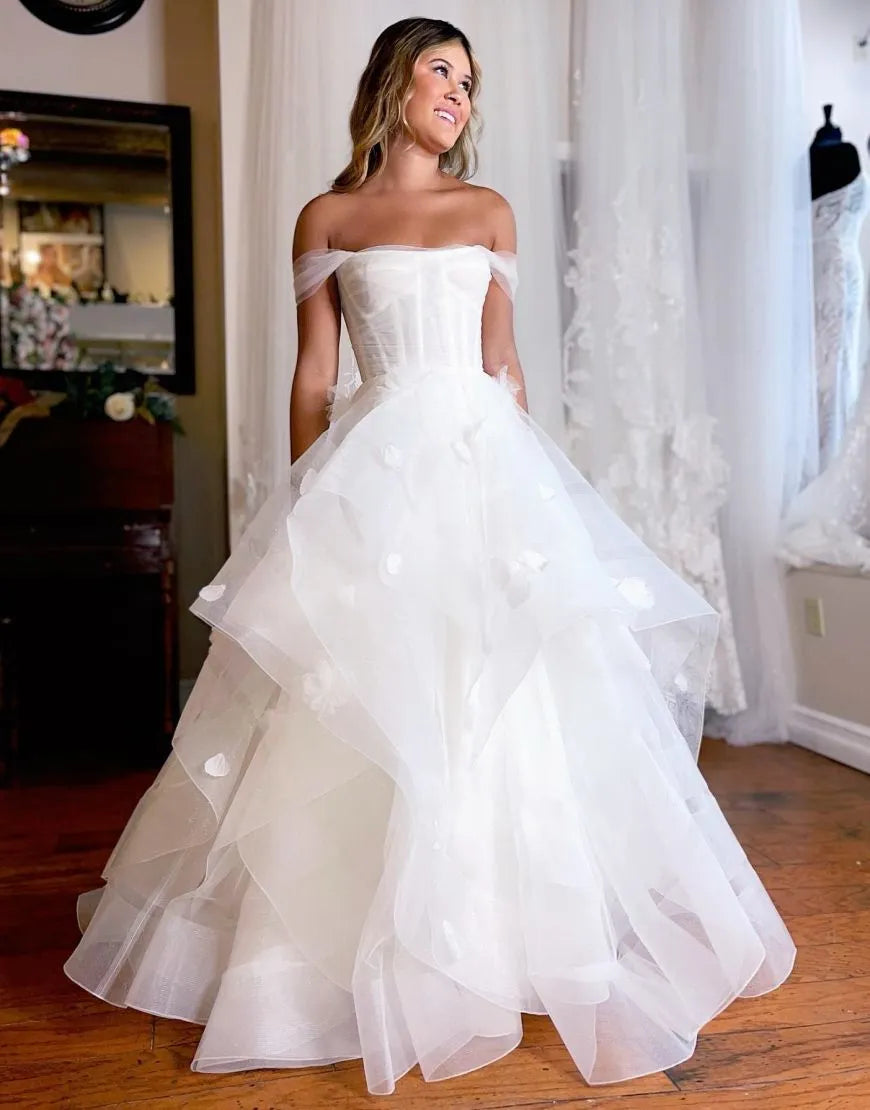A-Line Floor Length Off The Shoulder Wedding Dress Sexy Long