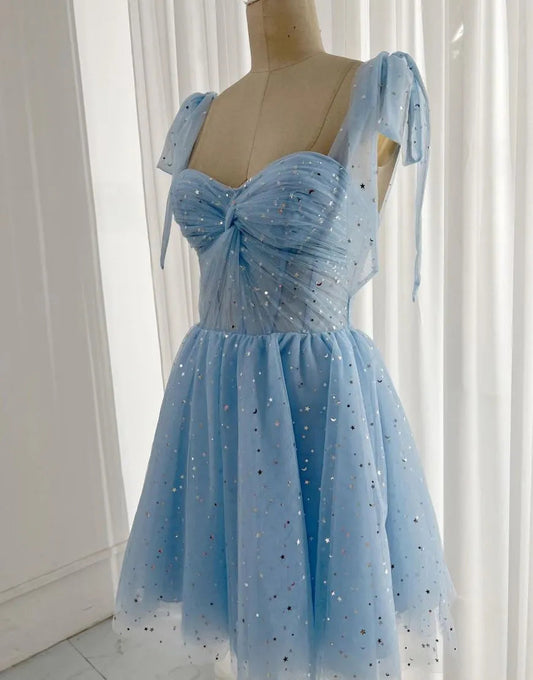 Tie Straps Corset Back Short Homecoming Dress Sparkly