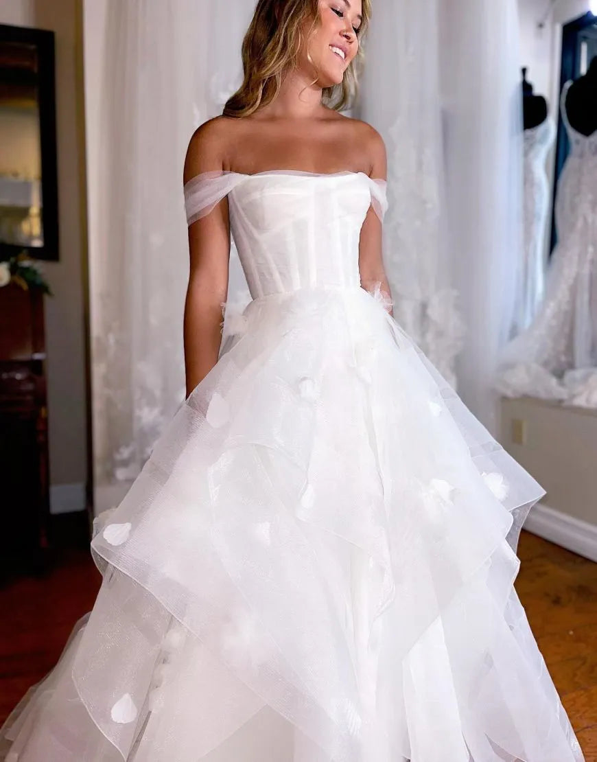 A-Line Floor Length Off The Shoulder Wedding Dress Sexy Long