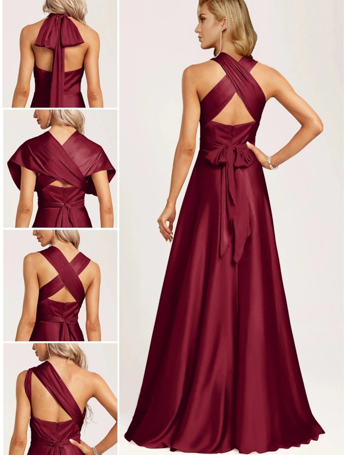 Bridesmaid Dress Halter Neck Sleeveless Elegant Floor Length Stretch Satin with Split Front / Ruching