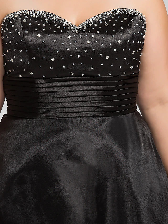 A-Line Little Black Dress Dress Prom Floor Length Sleeveless Sweetheart Organza with Ruched
