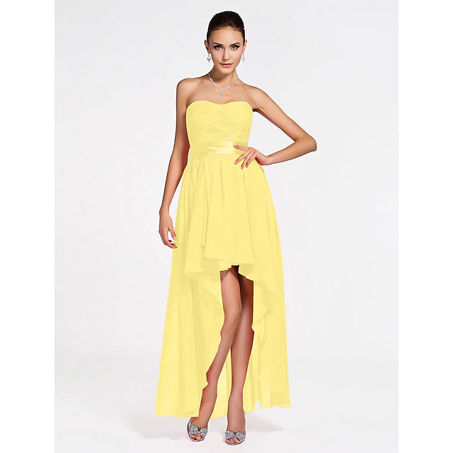 Ball Gown / A-Line Bridesmaid Dress Sweetheart Neckline / Strapless Sleeveless Lace Up Asymmetrical / Short / Mini Chiffon with Criss Cross / Ruched