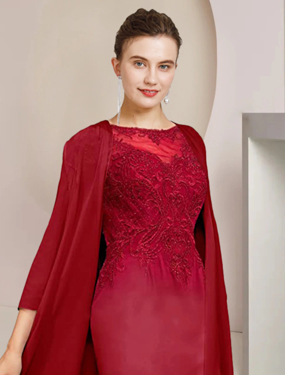 Two Piece Sheath / Column Mother of the Bride Dress Formal Wedding Guest Elegant Scoop Neck Knee Length Chiffon Lace Half Sleeve Jacket Dresses