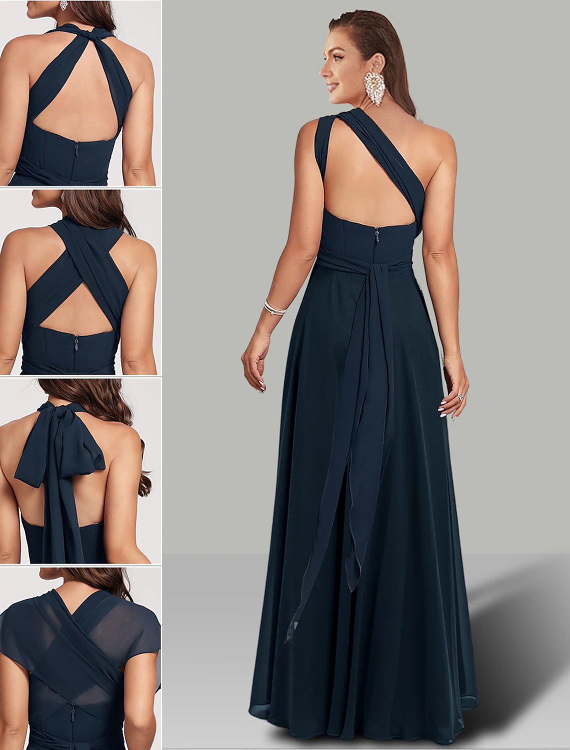 A-Line Wedding Guest Dresses Infinity Dress Wedding Party Floor Length Short Sleeve Halter Convertible Chiffon