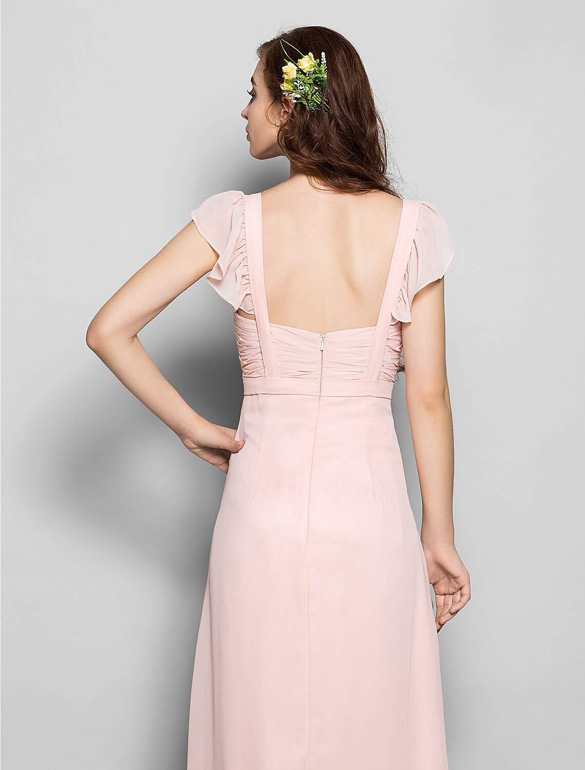 Product Sample Sheath / Column Straps Floor Length Chiffon Bridesmaid Dress with Sash / Ribbon