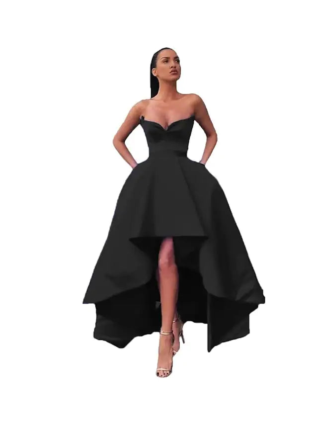 A-Line Prom Dresses Sexy Dress Prom Asymmetrical Sleeveless Off Shoulder Pocket Satin