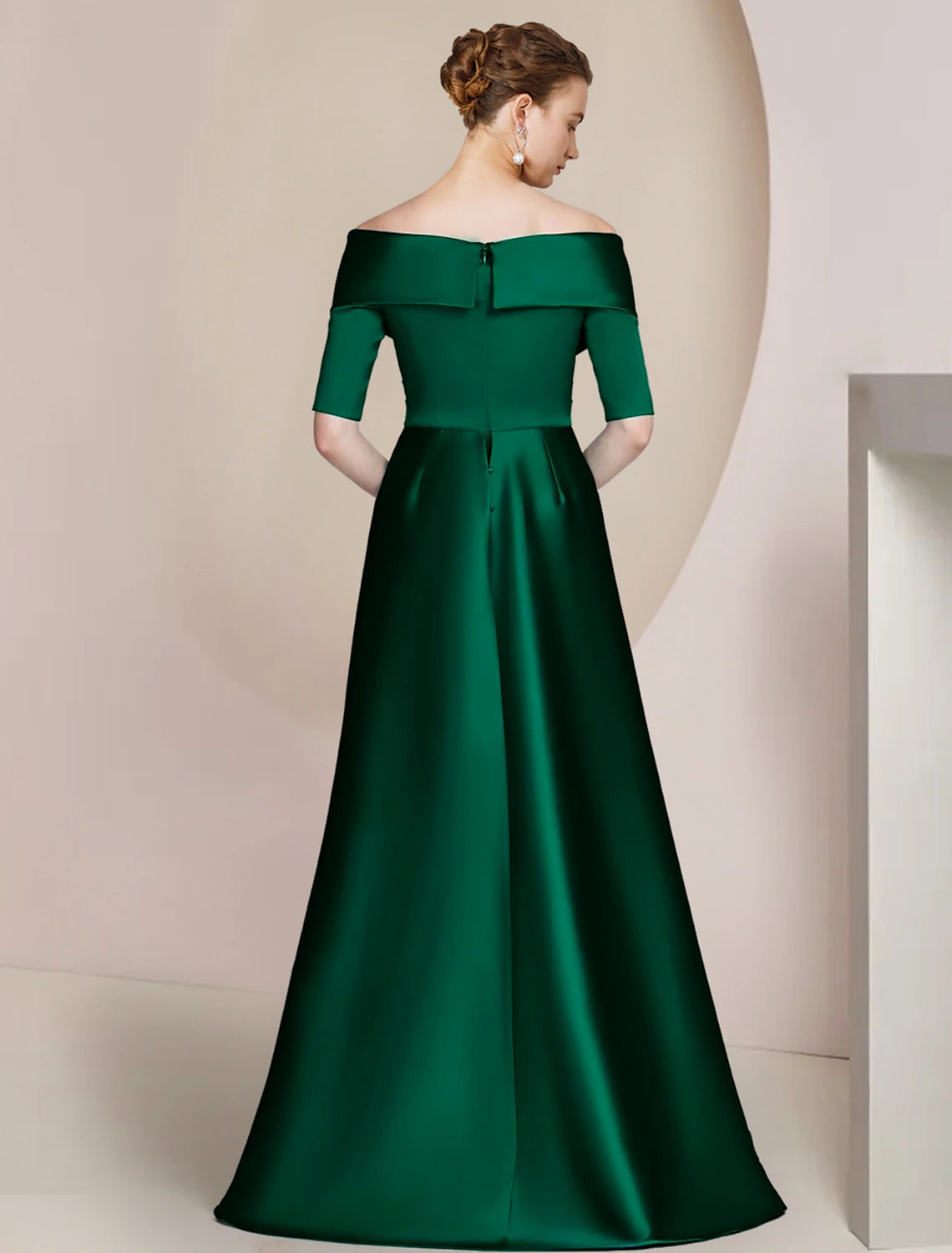 XIAOPINWU DRESS Sheath / Column Mother of the Bride Dress Formal Wedding Guest Party Elegant Off Shoulder Floor Length Satin Half Sleeve