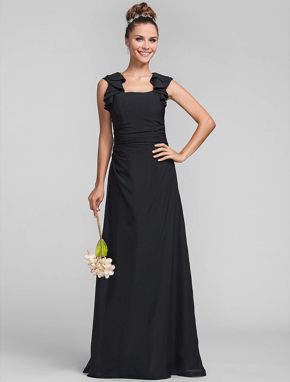 Sheath / Column Square Neck Floor Length Chiffon Bridesmaid Dress