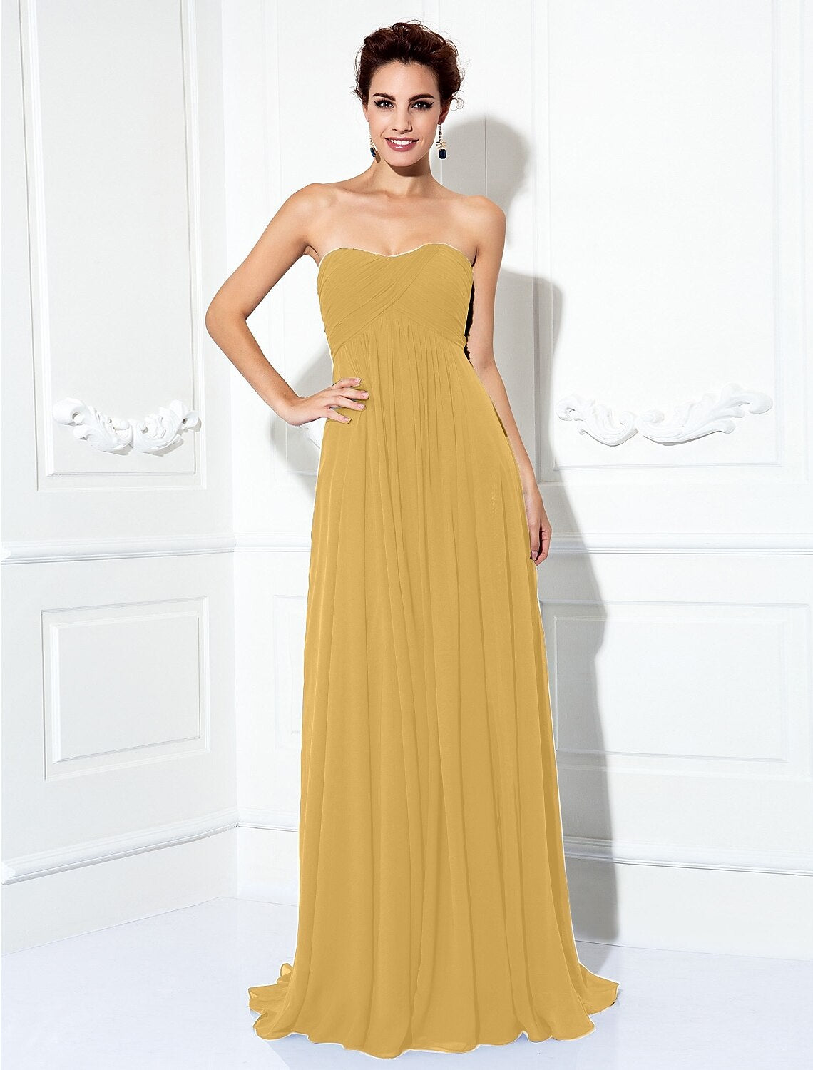 A-Line Minimalist Dress Wedding Guest Formal Evening Sweep / Brush Train Sleeveless Strapless Chiffon with Pleats