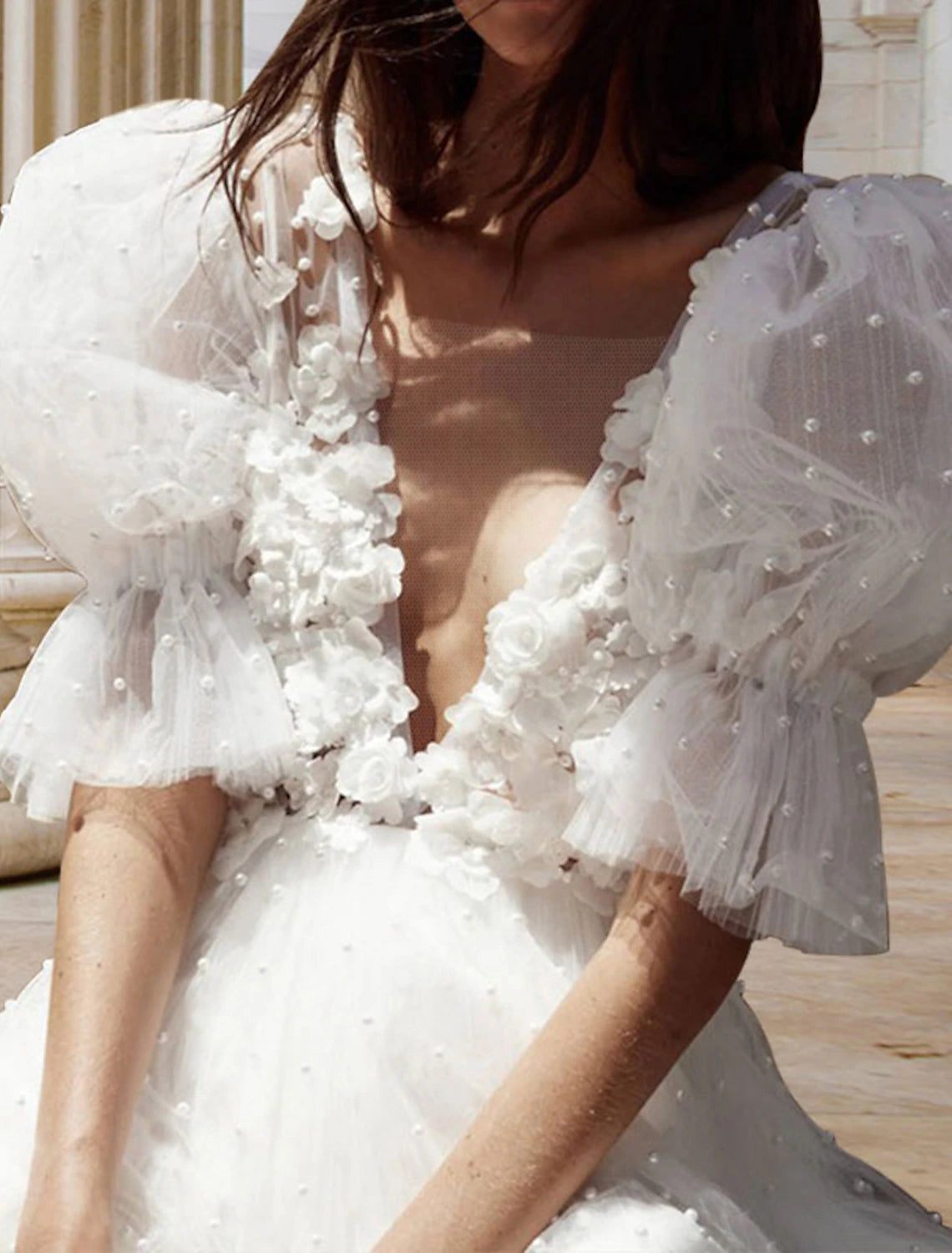 Bridal Shower Open Back Little White Dresses Wedding Dresses A-Line V Neck Short Sleeve Short / Mini Satin Bridal Gowns With Pleats