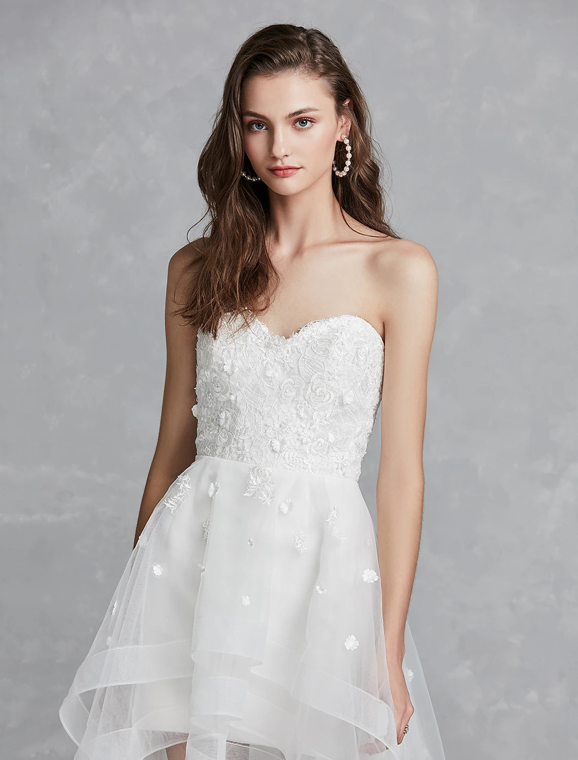 Reception Little White Dresses Wedding Dresses A-Line Sweetheart Strapless Asymmetrical Lace Bridal Gowns