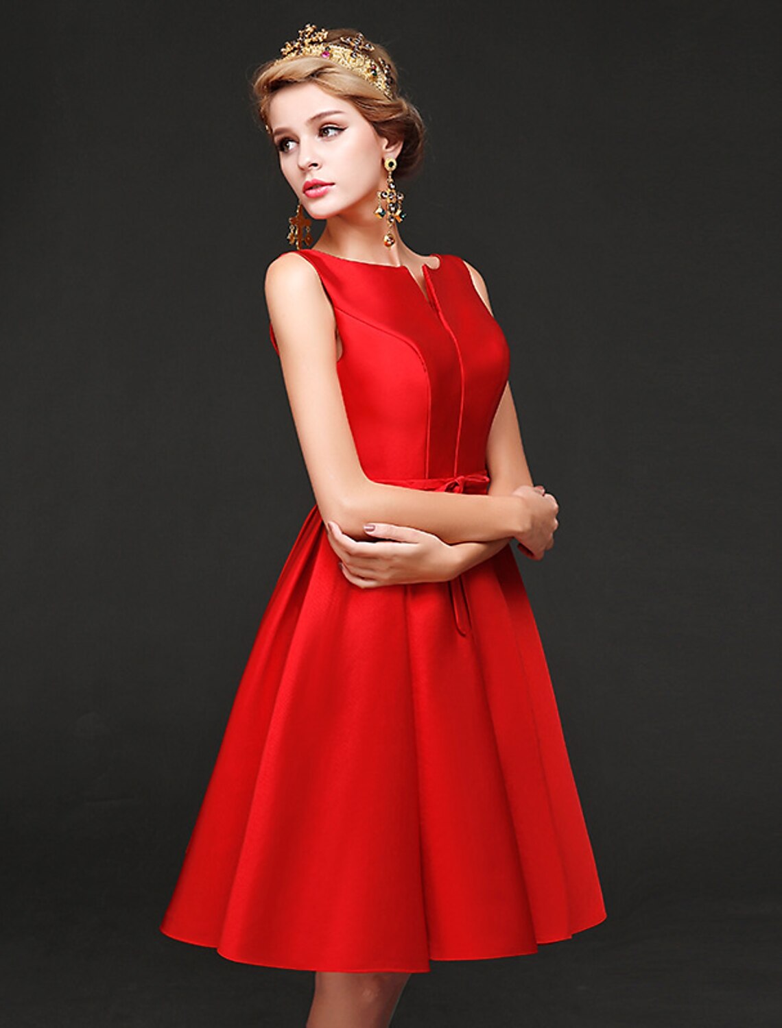 A-Line Cocktail Dresses Minimalist Dress Homecoming Short / Mini Sleeveless Jewel Neck Satin with Sash / Ribbon