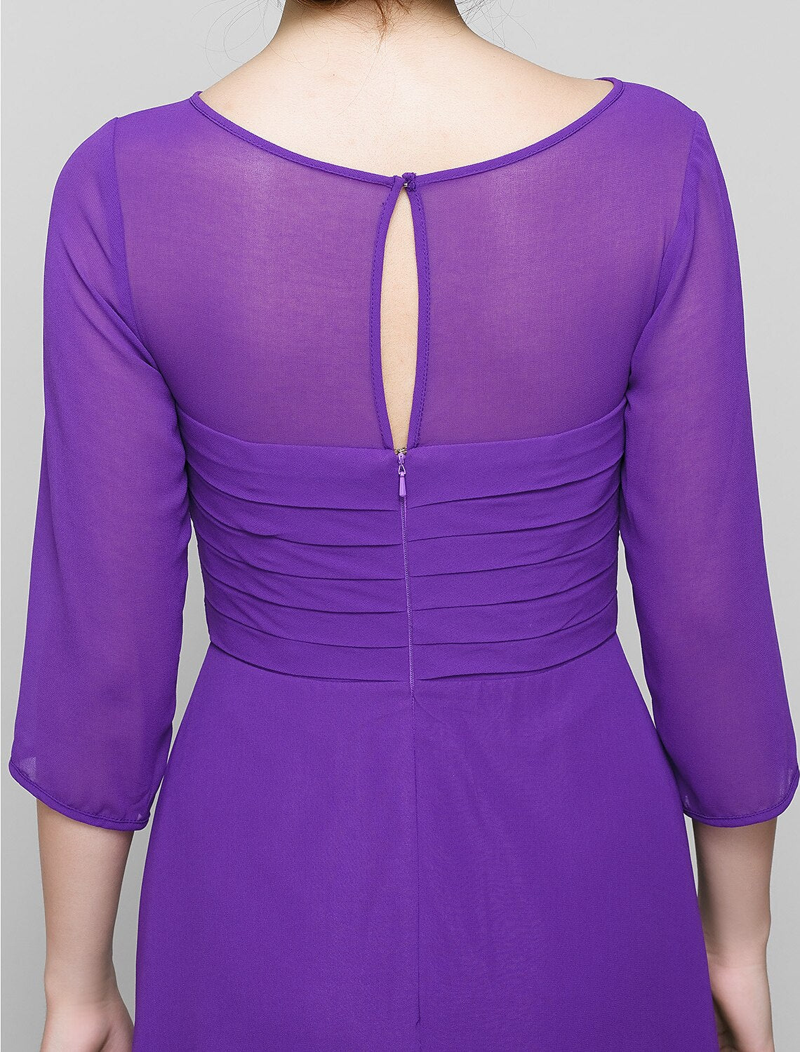 A-Line Mother of the Bride Dress Elegant Scoop Neck Ankle Length Chiffon 3/4 Length Sleeve