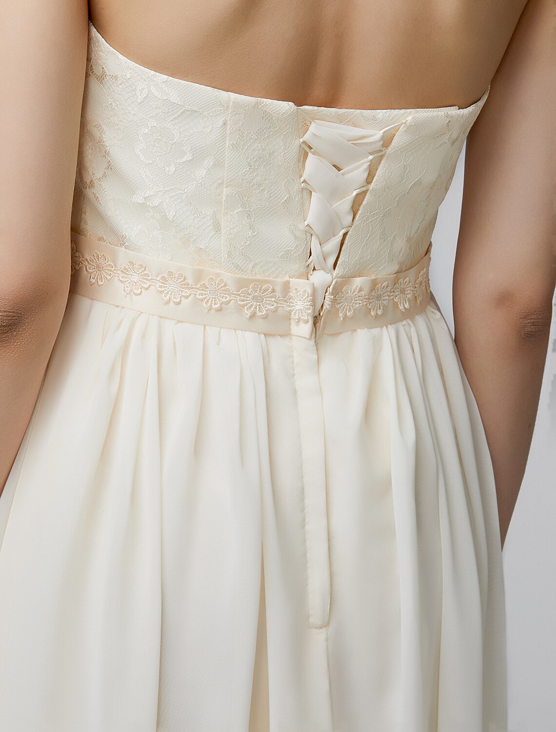 Sheath / Column High Neck Floor Length Chiffon / Lace Bodice Bridesmaid Dress with Sash / Ribbon