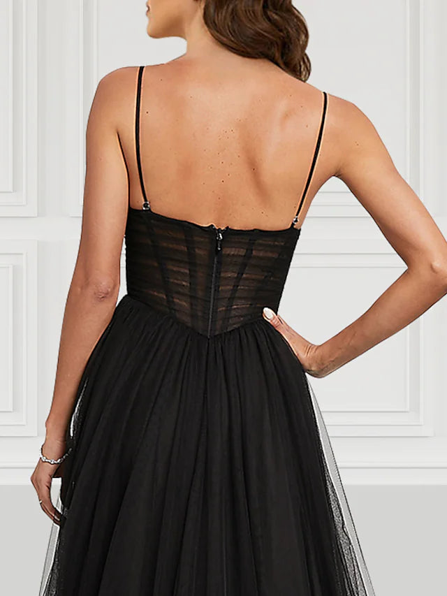 A-Line Prom Dresses Corsets Dress Party Wear Court Train Sleeveless Spaghetti Strap Tulle