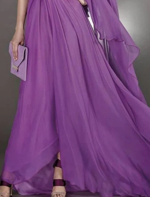 A-Line Wedding Guest Dresses Elegant Dress Wedding Party Black Tie Court Train Sleeveless V Neck Chiffon Evening Dresses