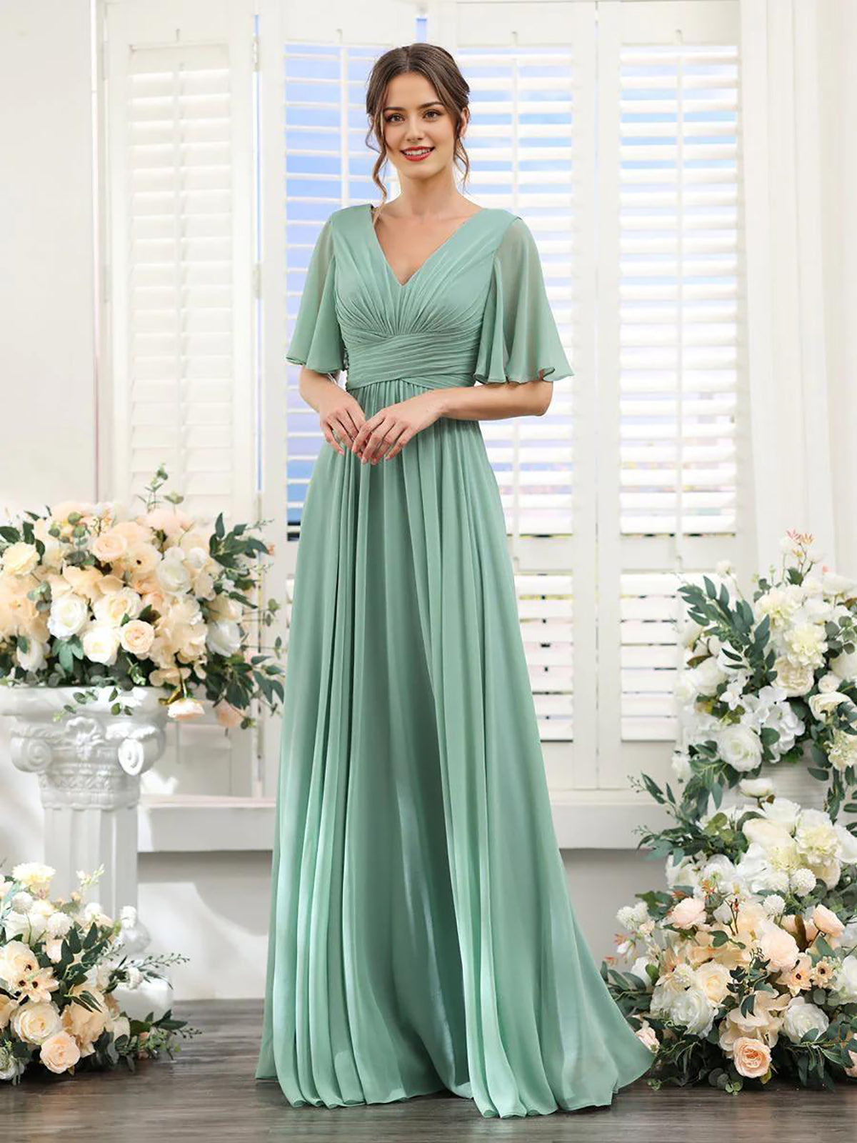 V Neck Sleeveless Split Formal Dress Cocktail Party Prom Long Wedding Guest Dresses For Women Trendy Bridesmaid Dresses