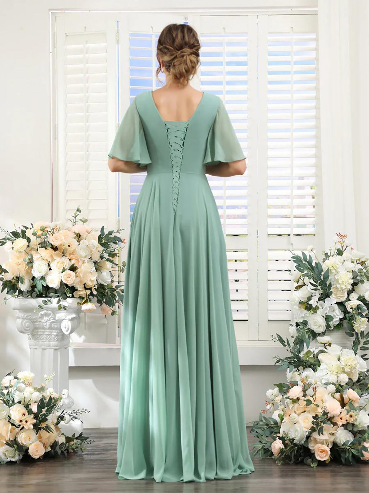 V Neck Sleeveless Split Formal Dress Cocktail Party Prom Long Wedding Guest Dresses For Women Trendy Bridesmaid Dresses