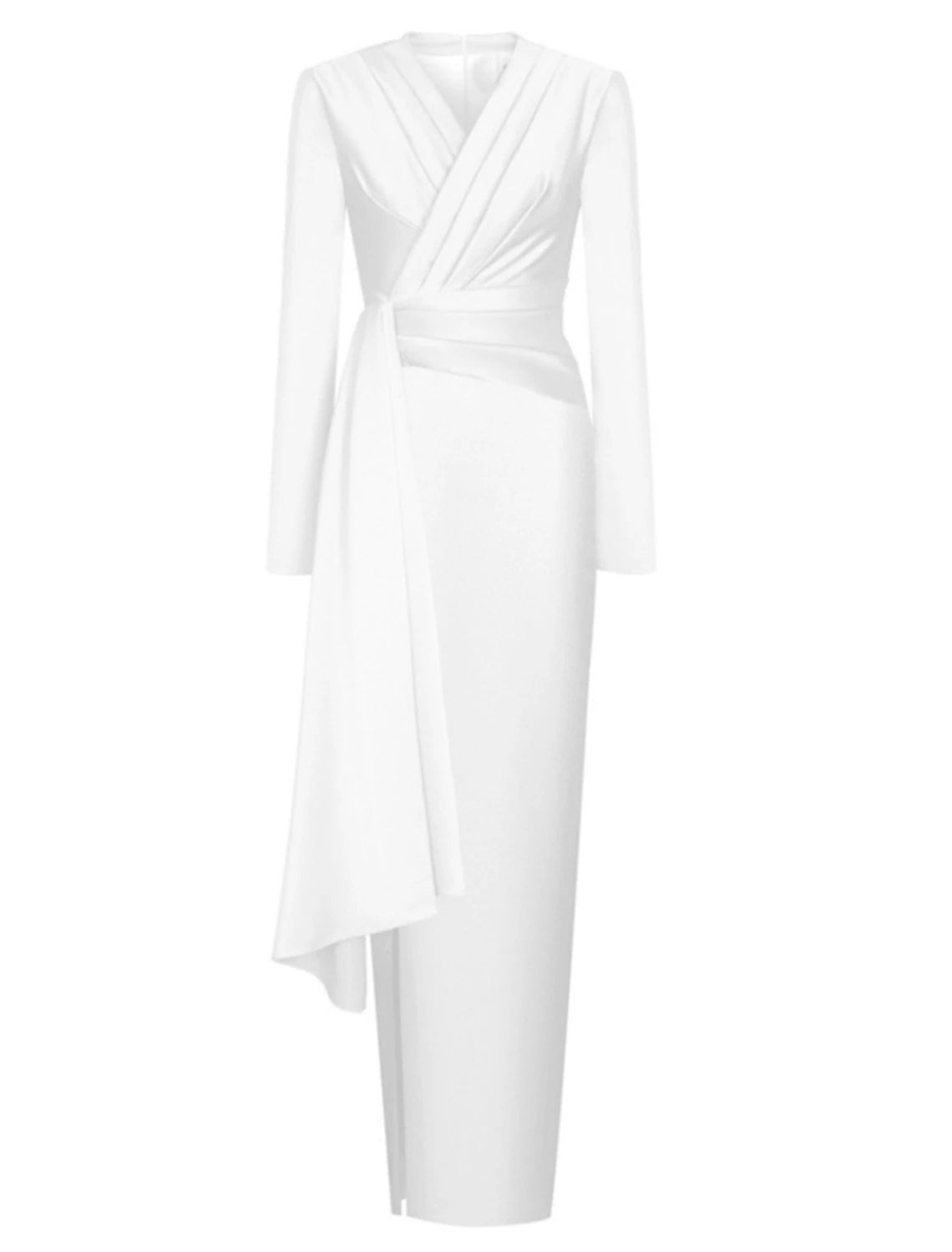 A-Line Evening Black Dress Christmas Elegant Dress Formal Ankle Length Long Sleeve V Neck Satin with Ruched