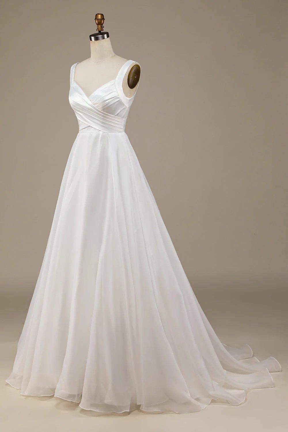 Neck Sweep Train Wedding Dress Pure Color