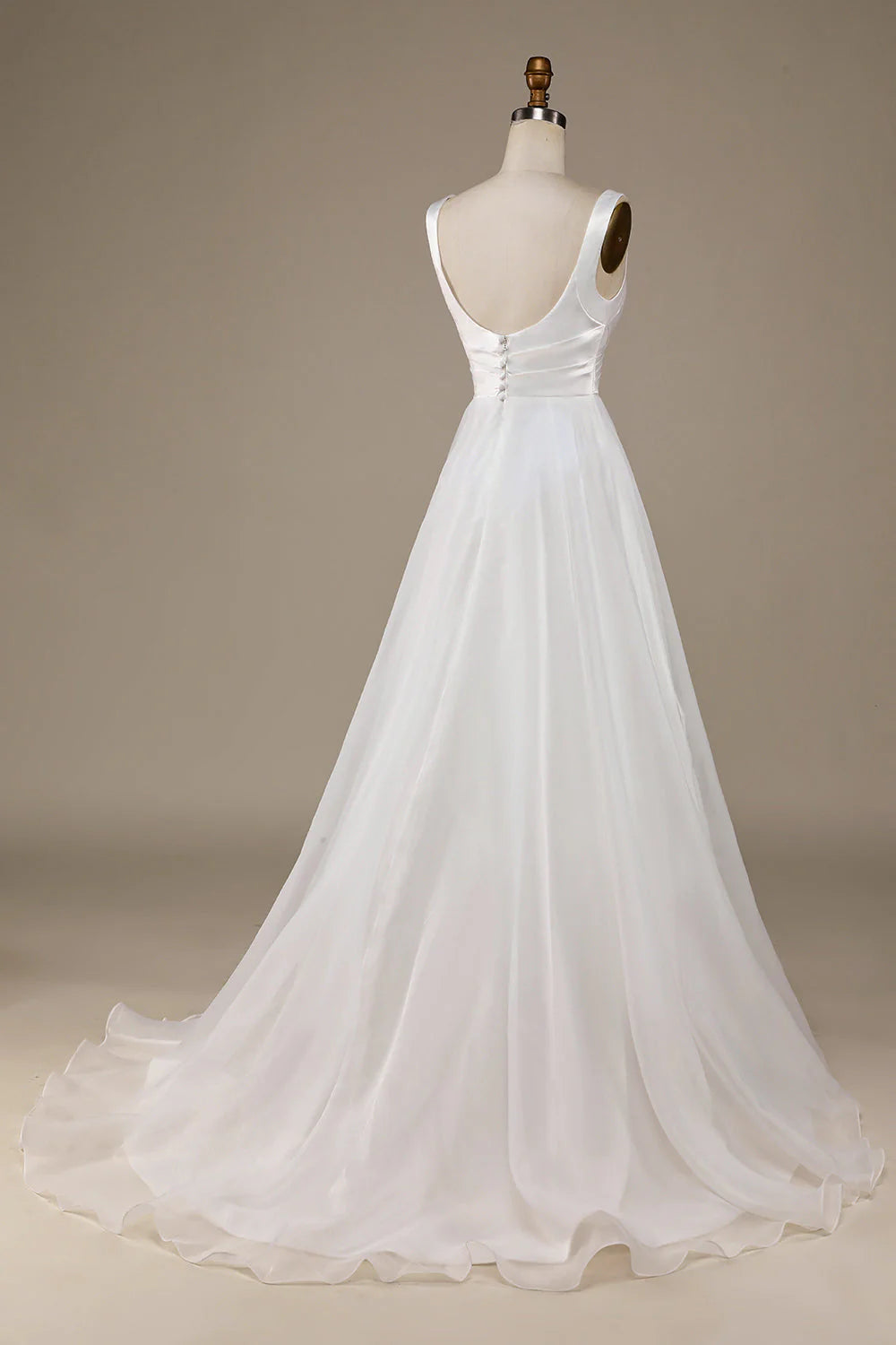 Neck Sweep Train Wedding Dress Pure Color